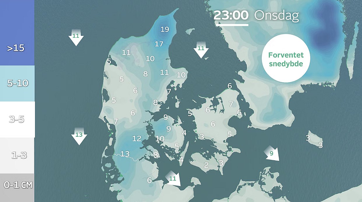 Hvis prognoserne holder, kan det meste af landet være dækket af sne.