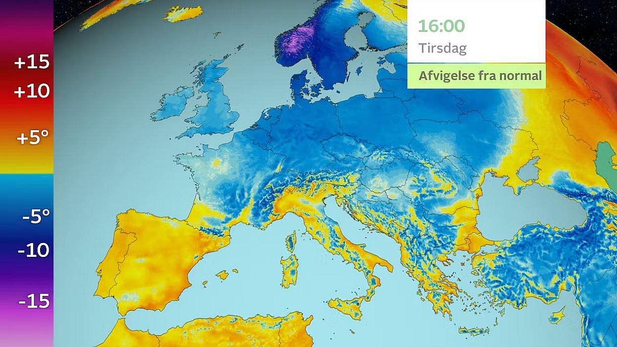 I næsten hele Europa bliver det koldere end normalt i næste uge.