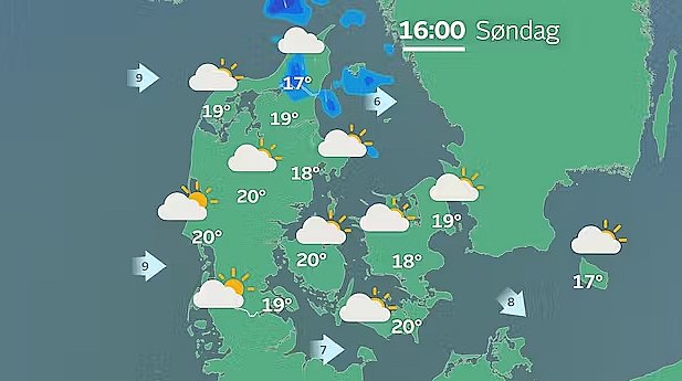 Prognose søndag klokken 16.