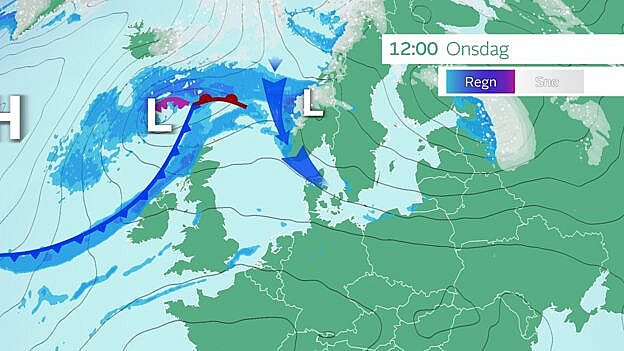 Udviklingen efter onsdag er usikker. Men prognoserne holder fortsat fast i, at det kan bliver noget køligere og at bygerne i den sidste halvdel af ugen kan indeholde hvidt nedbør.