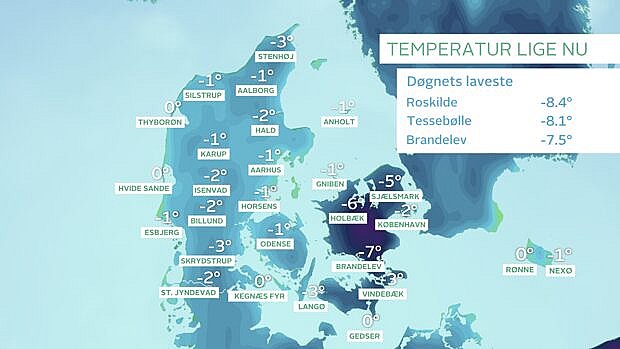 Temperatur kl 6, det har i løbet af natten været koldere i Nordjylland