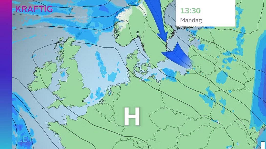 Et højtryk giver en overgang mere stabilt vejr med kun lidt regn og perioder med en del sol.