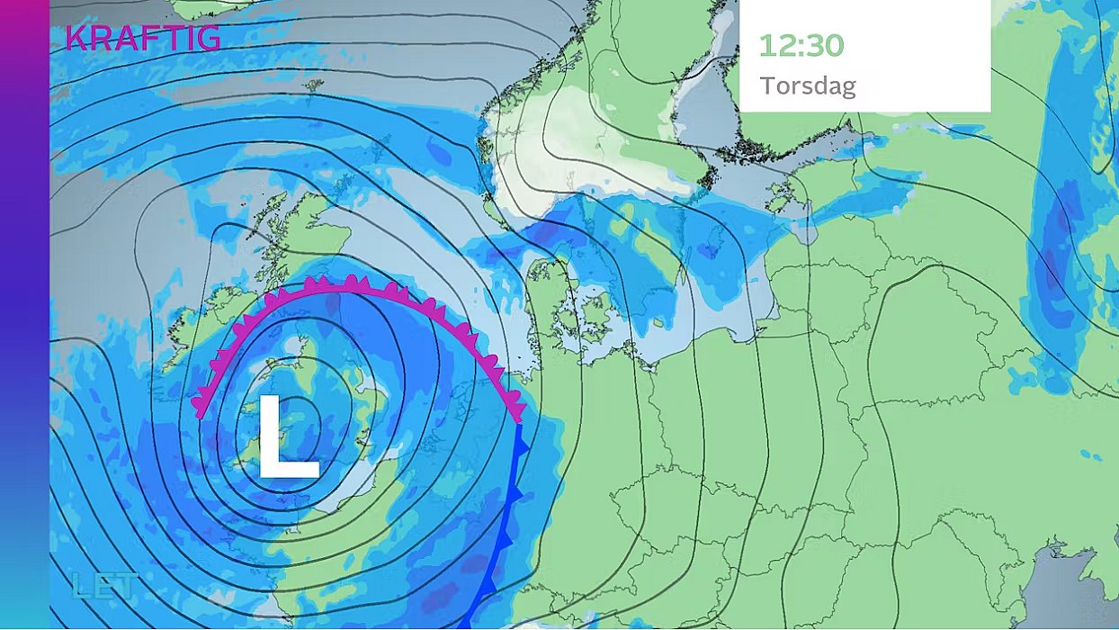 Prognose for ugen. Et større lavtryk kommer til at sætte sit præg på vejret i Danmark.