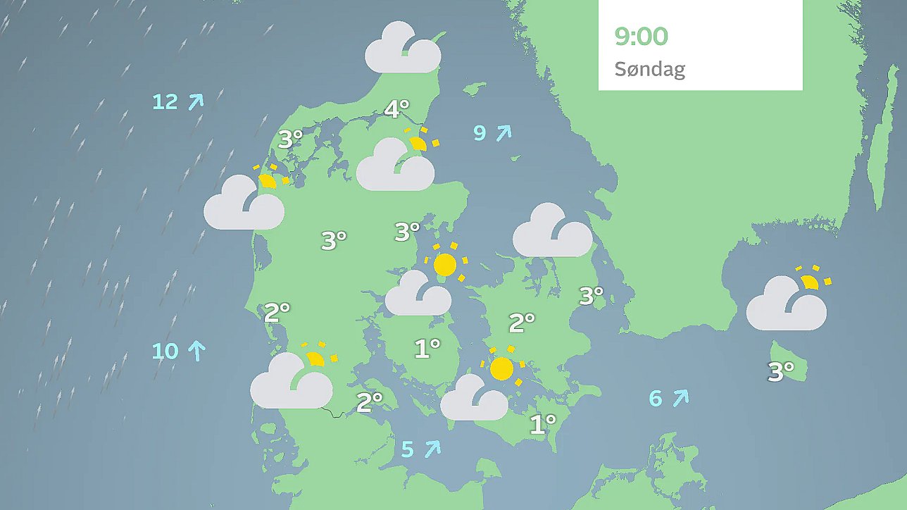 Prognose søndag klokken 9.00.