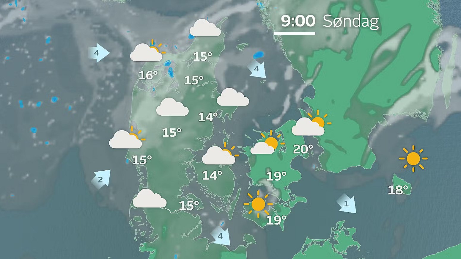 Prognose søndag klokken 9.00.