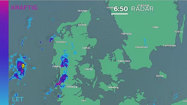 Radar 6:50 viser regn i Sydvestjylland.