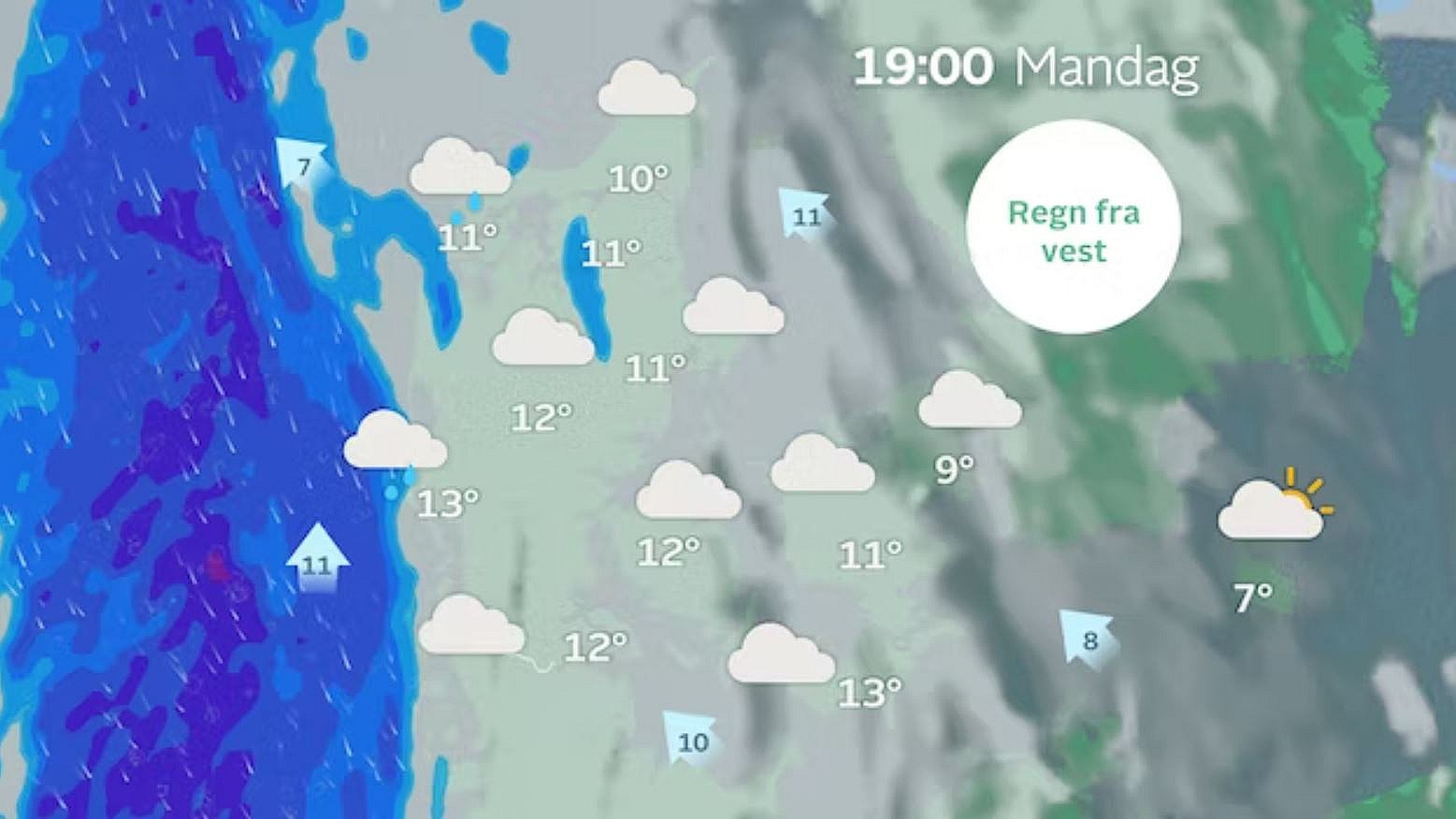 Vejret 2. påskedag bliver domineret af en del skyer, og ud på aftenen ankommer et regnvejr fra vest.