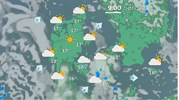 Prognose søndag klokken 9.00.