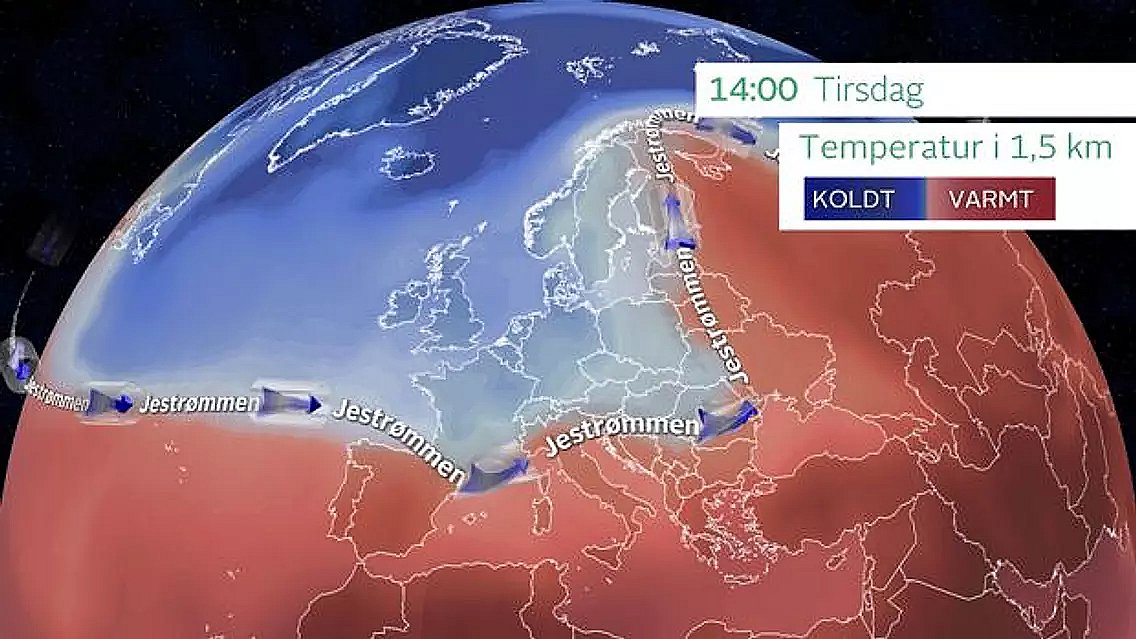 Jetstrømmen i halvanden kilometers højde afskærer det meste af Europa fra varmen lige nu. Foto: TV 2
