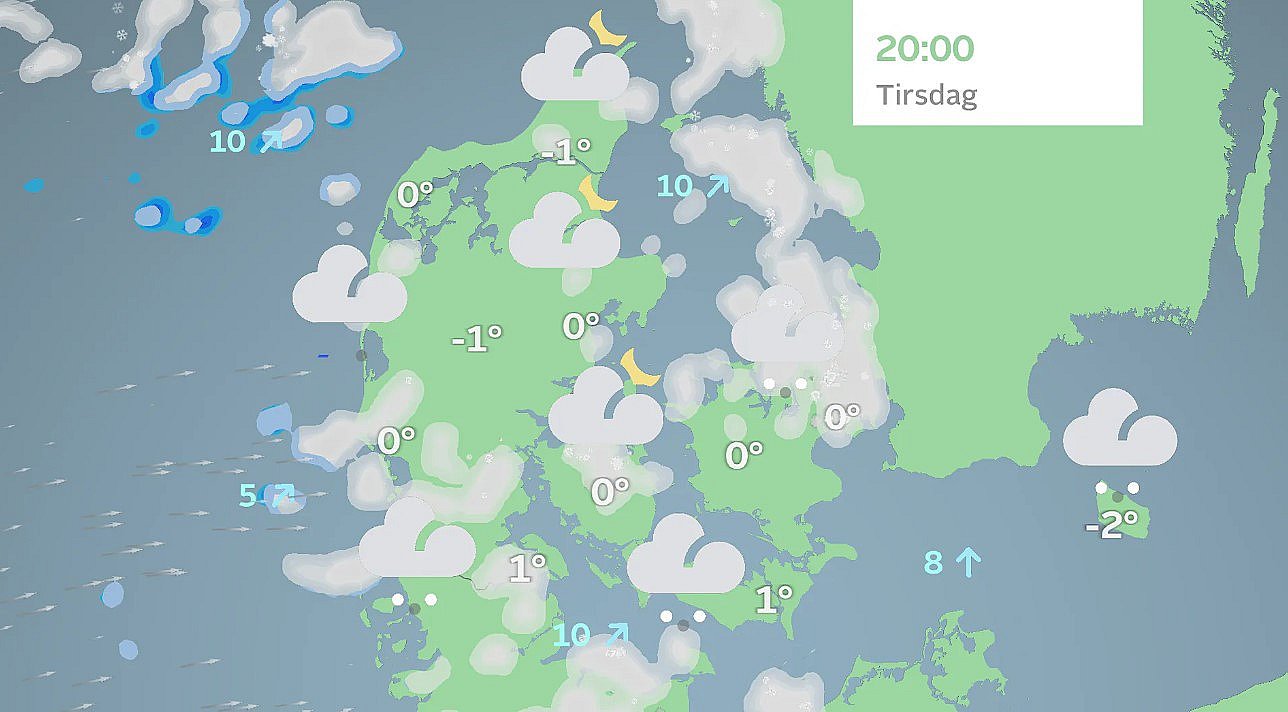 Prognose tirsdag aften.