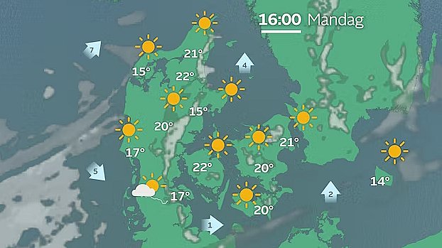 Der kommer masser af sol grundlovsdag. Temperaturen når op på 22-23 grader, når det bliver varmest.