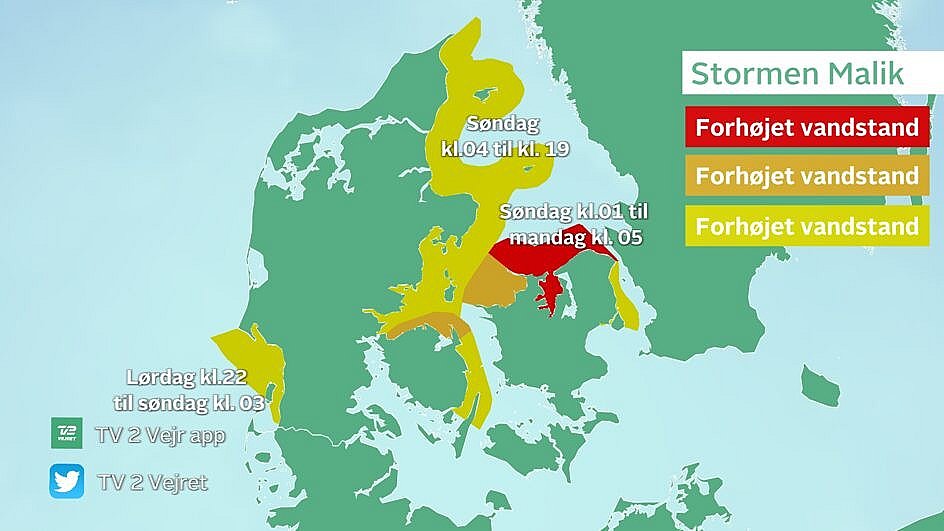 En stormflod rammer Danmark søndag. Især Nordfyn, Nordsjælland, Isefjorden og Roskilde Fjord er særlig udsat for oversvømmelser.