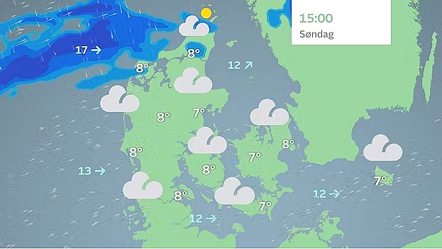 Prognose søndag klokken 15.00.