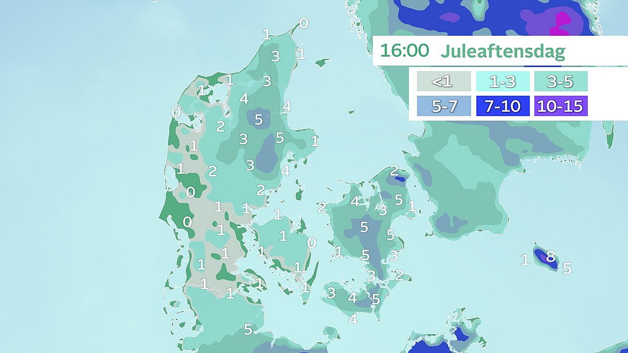 Prognose for snedække. Stadig fine muligheder for en lokal hvid jul. Foto: TV 2 Vejret