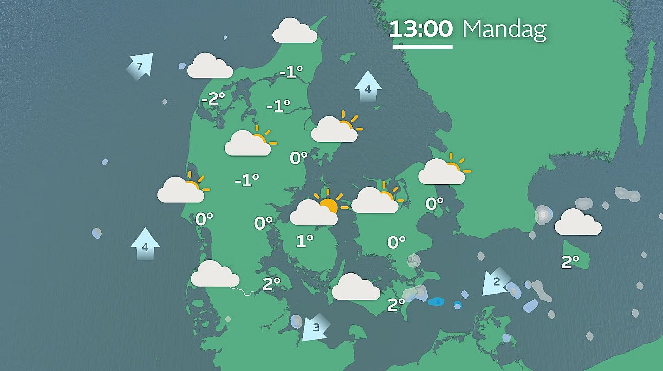 Prognose mandag klokken 13.00