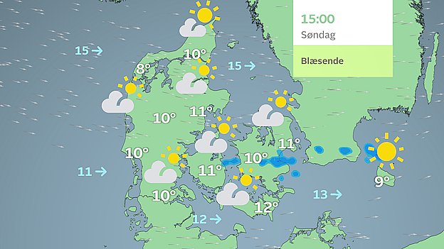 Prognose søndag klokken 15.00.