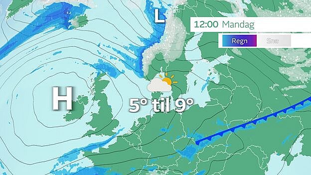 Et højtryk over de Britiske Øer stabiliserer vejret i starten af næste uge med mulighed for kig til solen og op mellem 6 og 10 graders varme.