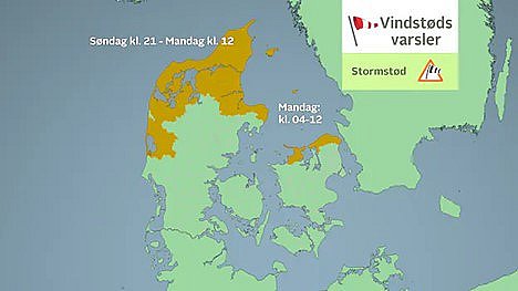 Varsel for vindstød af stormstyrke.