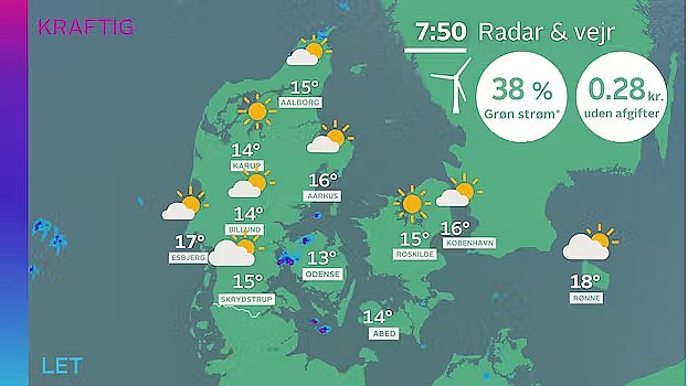 Radar og vejr klokken 7.50.