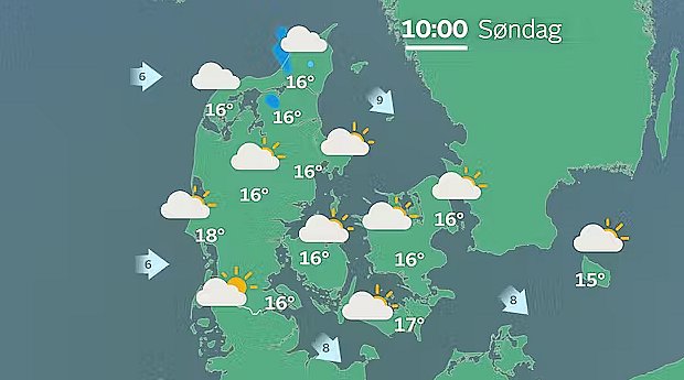 Prognose søndag klokken 10.