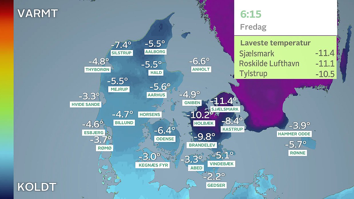 Minimumtemperaturen frem til klokken 06.15.