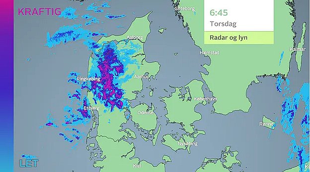 Radarbillede klokken 06.45. En del byger i Jylland