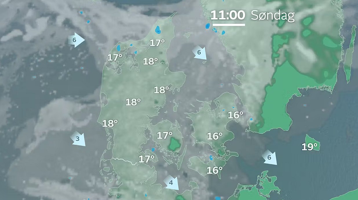 Prognose søndag klokken 11.00.