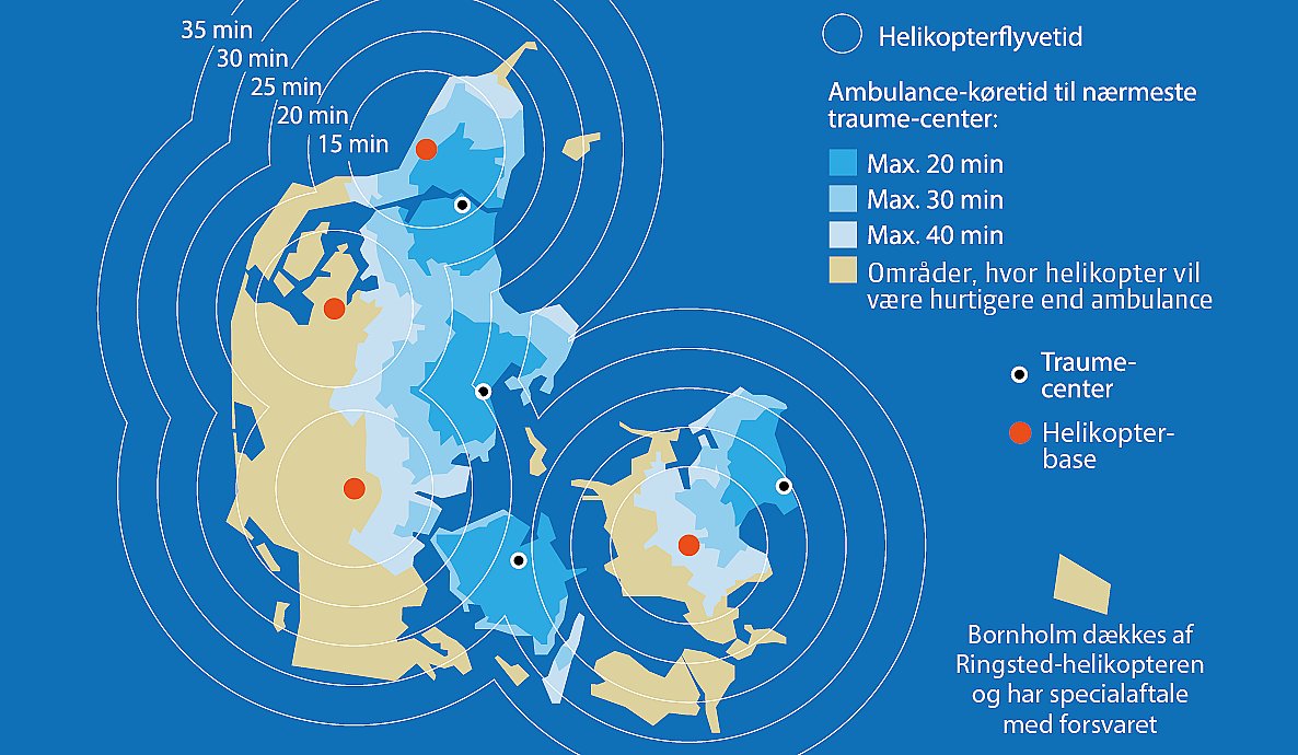 Her er et overblik helikopternes responstider i hele Danmark.