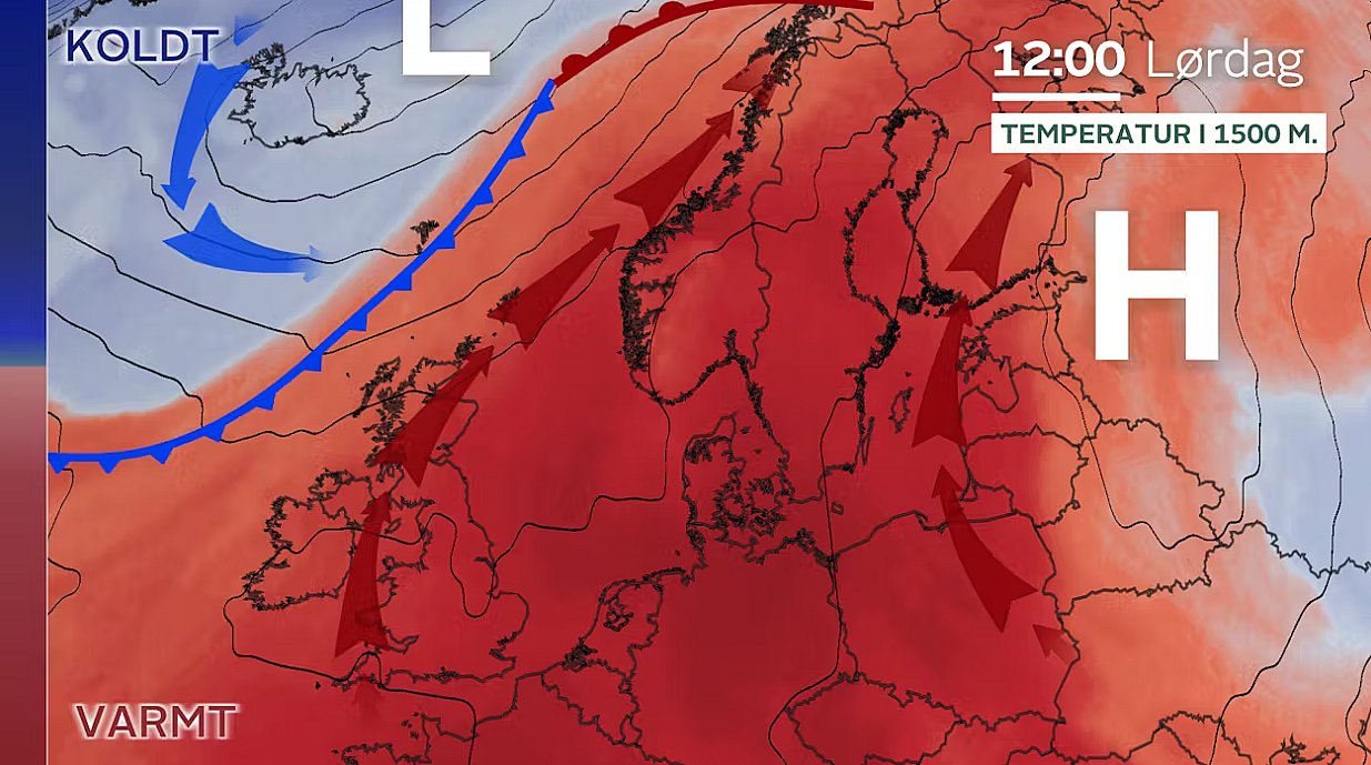 Temperaturen i 1,5 kilometers højde lørdag klokken 12.00.