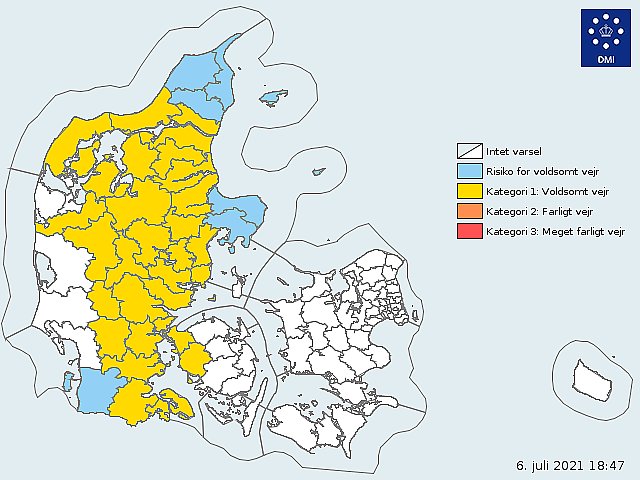 Sådan så skybruddet ud på DMIs prognoser i løbet af tirsdagen. Foto: DMI