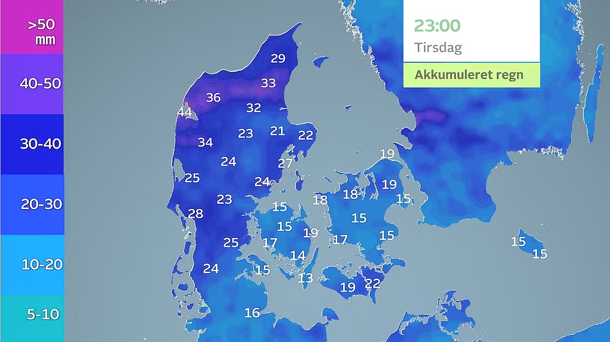 Prognose af nedbør for resten af oktober.